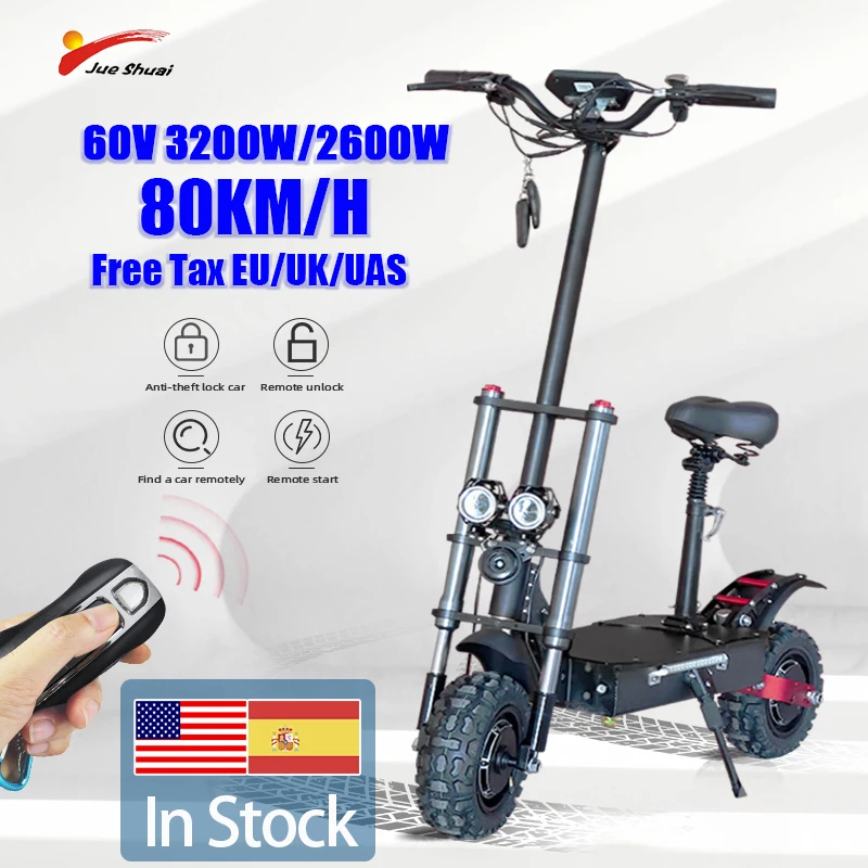 

JS Electric Scooter 3200W Dual Motor for Adults 110KM 36A Battery Off-road Tire Foldable Scooter Elctrico